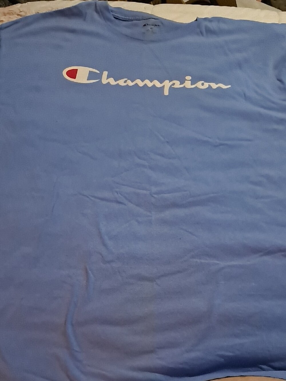 Champion Light Blue Script Logo Short Sleeve Tee